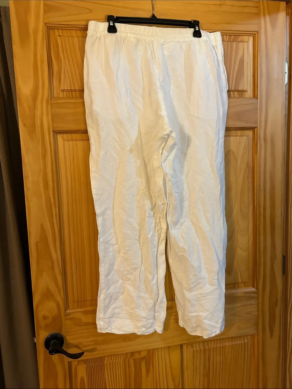 H&M White Linen-Blend Drawstring Pants